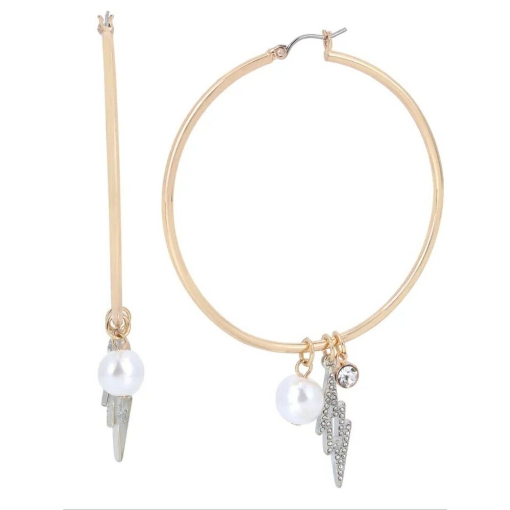 Steve Madden Lightning Bolt Charm Hoop Earrings